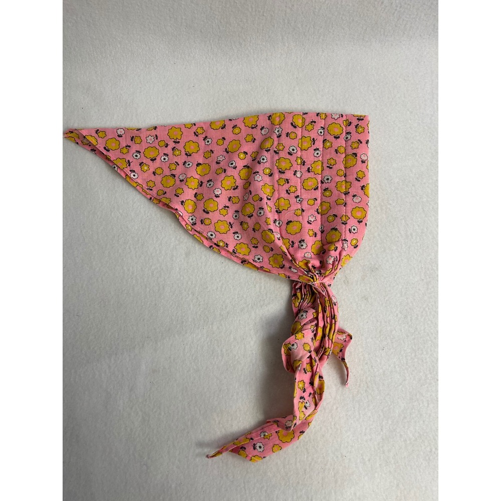 Cottagecore Boho Festival Womens OS Pink Floral Quilted Tie Back Head Kerchief - Picture 6 of 7